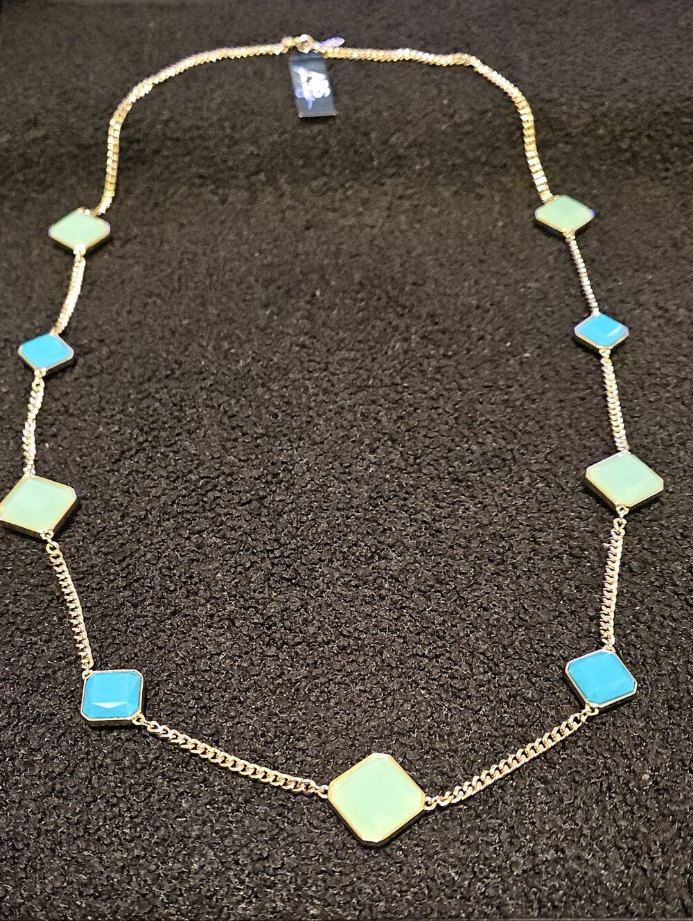Necklace with Turquoise and Jade Green Square Stones By ABS Allen Schwartz